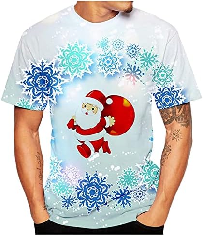XZHDD Мъжки Коледни тениски с къс ръкав, модни тениски с 3D коледа принтом Дядо Коледа, тениски с кръгло деколте,