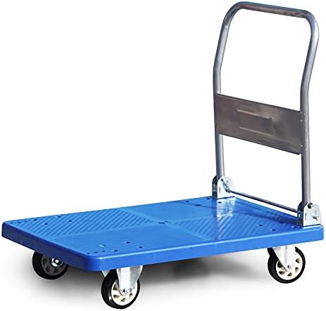 Количка на платформата TOMYEUS Платформа количка с копчета колела, Сгъваема дръжка Пластмасова Количка за бутане на палубата,