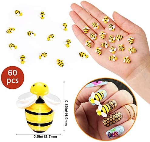 Амулети за нокти Juome, 60 броя Амулети за нокти с пчели, 3D Амулети за нокти с Амулетами от Смола под формата на Пчелите,