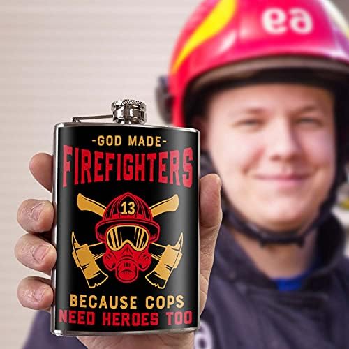 Фляжка God Made Firefighters от неръждаема стомана с капацитет 8 унции за алкохол - предлага се в кутия за подарък -