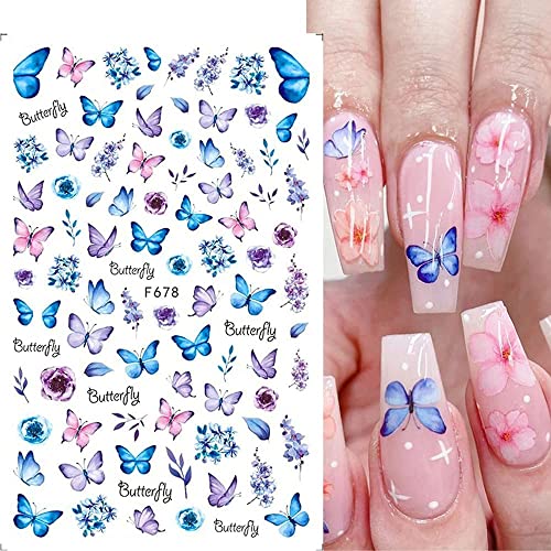 10 Листа Сини Стикери за Дизайн на ноктите с Пеперуди, Етикети JMEOWIO, Самозалепващи Стикери за Нокти, Сини, Черни,