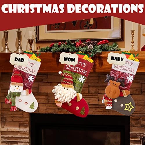 HOLAGZ 3 Опаковки, Коледни чорапи, 19Голям 3D Коледни чорапи с 5 дървени Празни регистрирани бирками Кпс, Окачен