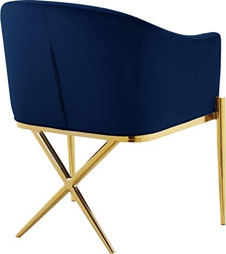 Meridian Furniture Xavier Collection Модерен Кът за кресло с кадифена тапицерия и здрави стоманени Х-образна лети крака, 25,5 W x 24,5 G x 31,5В, Тъмно синьо