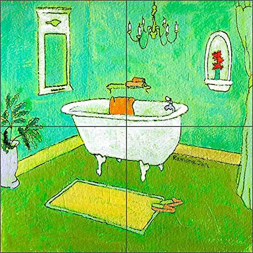 Плочки за баня Backsplash Lime Recline от Ramona Jan Керамични рисувани за душа в банята (12 x 12 на 6 инчови плитках)