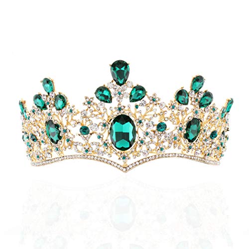 Unicra Зелена Crystal Crown в Бароков стил, Сватбени Царски Диадеми и Корони, за Жени, Декоративни Ленти на Главата
