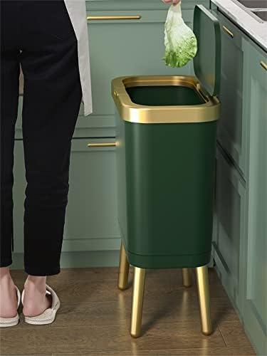 Ново 15-литрова Златна кофа за Боклук, за Кухня, за Баня, Пластмасови Пречка кофа за Боклук на четири крака, притискателния тип, с капак (Цвят: зелен, размер: 1 бр.)