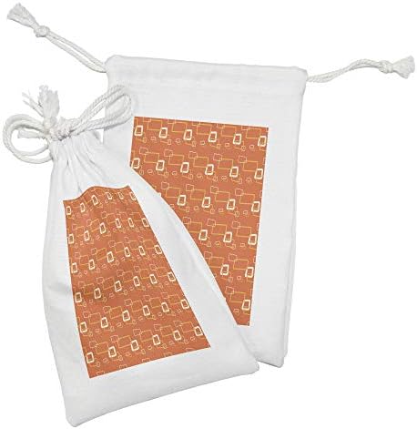 Комплект от 2 Чанти от съвременната orange тъкан, Правоъгълна форма с Повтарящи се Геометрични Орнаменти, Малка Чанта на съвсем малък за тоалетни принадлежности, Маск?
