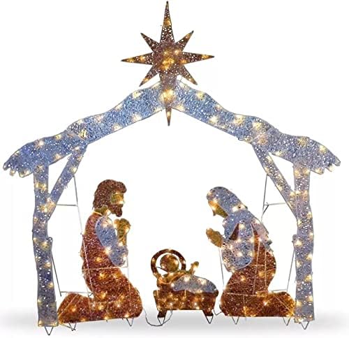 Коледна украса-свети открит Коледен рождество сцени Коледа Светото Семейство рождество сцени, определени с 60 led светлини,