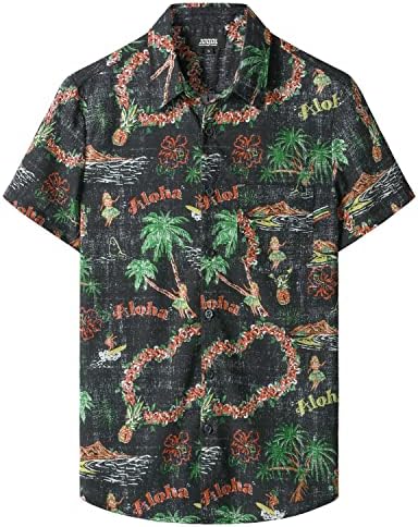 JOGAL Мъжки Цвете Хавайска Риза С Преден Джоб Ежедневни Ризи Алоха