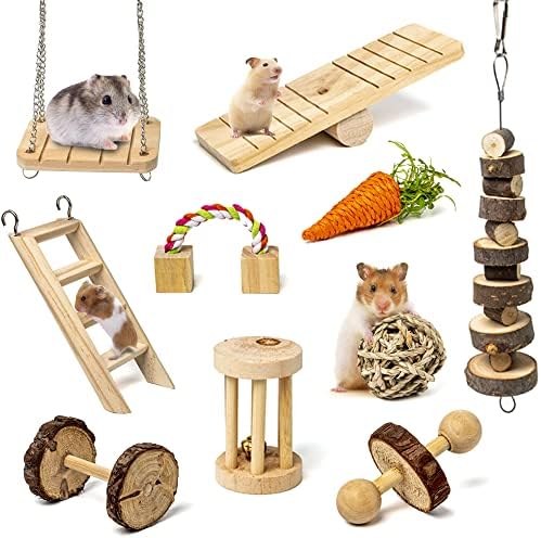 Набор от Дъвчащи играчки за хамстер Sofier, Натурални Дървени Играчки за Хамстер и Аксесоари за Клетката, Играчки за Дъвчене за Морско Свинче, Играчки за малки животни