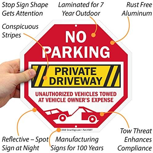 SmartSign Знак Паркинг забранен за частна алеята за бягане, който Забранява теглене на превозните средства за сметка на