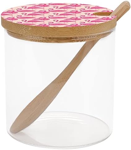 Розово Фламинго Подправка Банка Красиви Стъклени Буркани Кутия За Съхранение на Съда с Лъжица за Кухни
