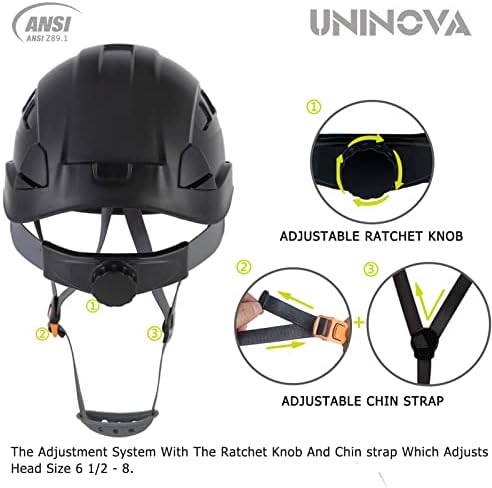 Защитна каска UNINOVA - Каска, одобрен ANSI Z89.1, Регулируем - 6-точков окачване с механизма на палеца и шлемове OSHA