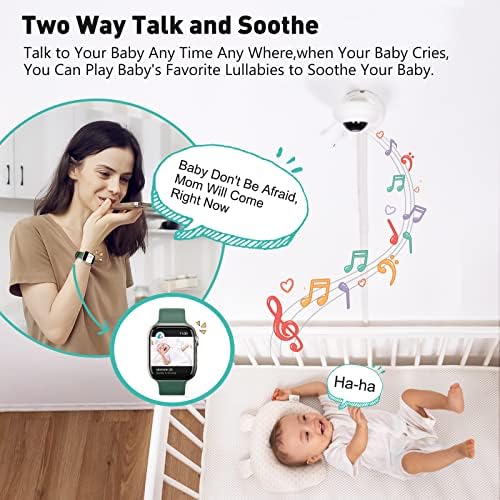 Simyke Smart Video следи бебето, WiFi, Камера за смартфон 1080P, откриване на изкуствен интелект, монитор плач и Колыбельные,