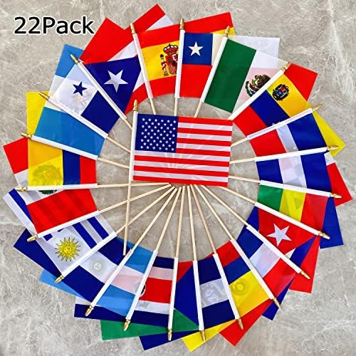 LyButty Испанци Знамена в 22 страни на дървена клечка, Малки Мини-Латиноамерикански Ръчни Знамена за украса на Месеца на
