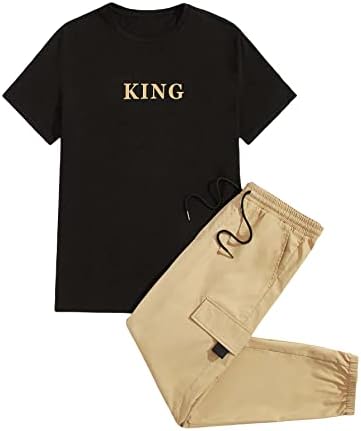 Мъжки дрехи OYOANGLE от 2 теми, Графична Тениска с Къс ръкав и Панталон-карго, Спортен Костюм