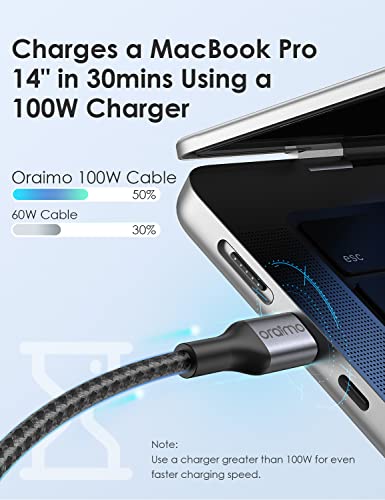 Кабел Oraimo USB C-C USB капацитет от 10 фута 100 W, дълъг кабел за бързо зареждане тип C, кабел за зареждане кабел