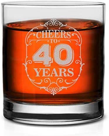 Чаша за уиски Veracco Наздраве To 40 Years Забавен подарък За всеки, който обича да Пие На парти в чест на 40-годишнината Ерген, Четиридесет и картина (Прозрачен Стъклен)