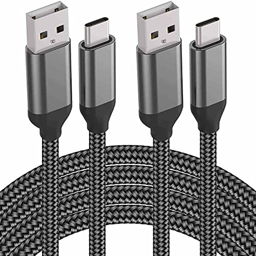 USB кабел C, [2 опаковки с дължина 6,6 фута], Бързо зареждане 3A, Найлон, Кабел за зарядно устройство тип C за Samsung Galaxy
