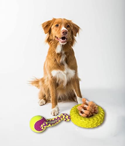 Здрава играчка-Жевалка за кучета JADEWELL 3-в-1 с Каучукова Гума, Въже и Тенис Топка за Агресивни Жевателей, Почистващи Зъбите Интерактивни Играчки за малки Кученца, Мал?