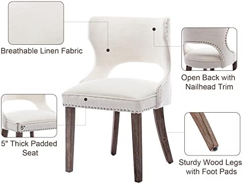 Модерни трапезни столове CIMOO средата на века, Комплект от 2 Стола за трапезария с ленена тапицерия и тапицерия