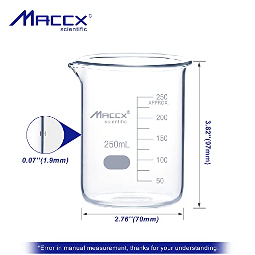 Maccx 8,5 унции (250 мл) Трайно Стъклена Чаша, 3,3 Боросиликатный Griffin Ниска форма, с Приложената Класификация,