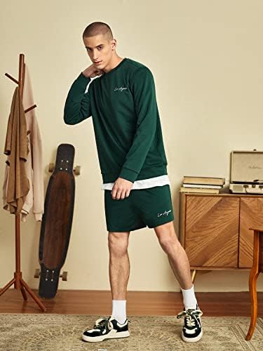 FDSUFDY Комплект дрехи от две части за мъже, Пуловер с ниски рамо и фигура под формата на буква, 1 бр., шорти (Цвят: тъмно зелен, Размер: X-Large)