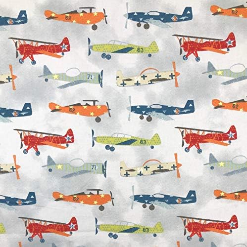 1 Ярд - Реколта самолети Самолети, от светло-сива памучна тъкан (Отлични за капитониране, шиене, занаяти, възглавници и още много Други) 1 Ярд X 44