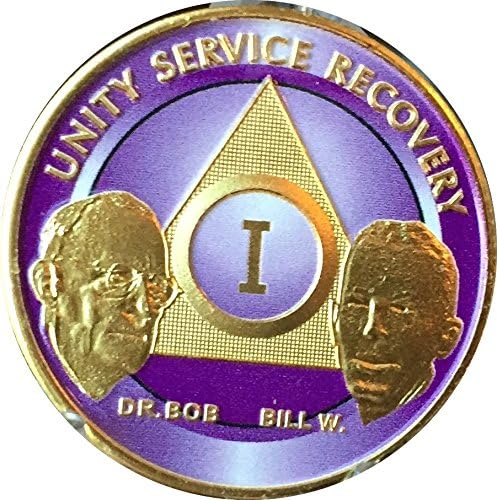 Лилаво Позлатен Медальон на Основателите на АА на 1 Година е Бил и Доктор боб има Чип