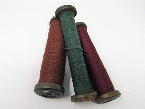 Комплект от 3 Антични Стари Индустриални Текстилни Шпуль с конци Yarn String