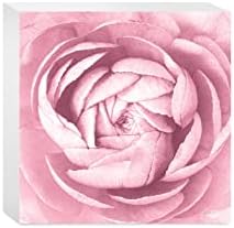 Бледо Розово Реколта Ранункулюса, Начало декор Joyride, Знак от дървен блок с 5 x5, Отделно Стоящи, На рафт или на стената,