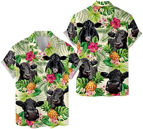 Семейни Подаръци Кралство Тропическа Крава Хавайски Ризи за Мъже, Жени, Цветя Коровья Ферма Копчета С Къс Ръкав за Мъже Хавайска