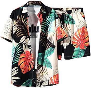 Комплект мъжки Хавайски Ризи GORGLITTER С Къс ръкав, Комплект Ризи копчета, Тропически къси Панталони, хавлии