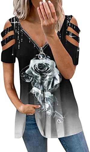Лятна Есенна Тениска за момичета с открити рамене и Къс ръкав, Дрехи 2023 г., Модерен Памук Топ с цип с V-образно деколте