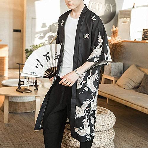 Ambcol Мъжки Японското Кимоно Палто Свободна Връхни Облекла Юката Дълга Рокля Върховете Реколта
