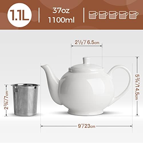 Порцеланов чайник ComSaf с подвижна заварочным устройство и капак 37 грама (4-5 чаши), Голям чайника с Мелкоячеистой приготвяне