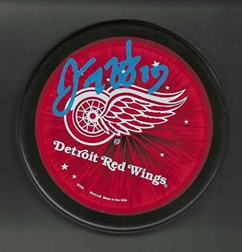 Дарън Маккарти Подписа Сувенири шайбата Детройт Ред Уингс, Подписано със Син цвят - за Миене на НХЛ с автограф