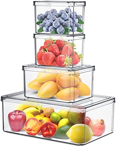 Комплект от 4 Кутии за съхранение на храна в Хладилника, Штабелируемые Прозрачни Кухненски Съдове За Съхранение