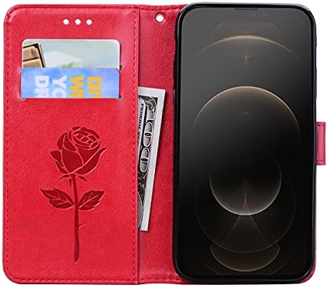 Чанта-портфейл Monwutong за iPhone 14 Pro Max, Класически Удароустойчив калъф от изкуствена кожа с изображение на Рози, Магнитна