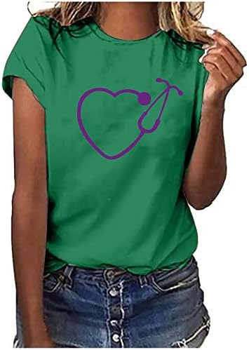 Ризи медицинска Сестра за Жени, Тениска с Принтом на Сърцето, Красиви Блузи с Къс Ръкав медицинска сестра Life 2023, Летни Ежедневни Тениски Свободно, Намаляване, Блуза