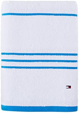 Кърпи за баня Tommy Hilfiger в съвременната американска ивица, 30 X 54 инча, Памук 574 ГОРИВО (Бял / шведски синьо)
