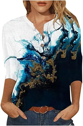 Женска тениска с Кръгло деколте и 3/4 ръкав, Графичен Принтом Копчета, Ежедневни Тениска-Капри, Есенно-Годишният Топ за Момичета