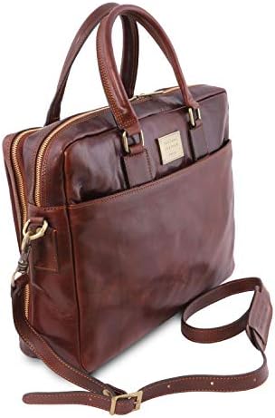Куфарче за лаптоп от Тоскански кожата Urbino Leather, 2 отделения с преден джоб - TL141894 (Honey)