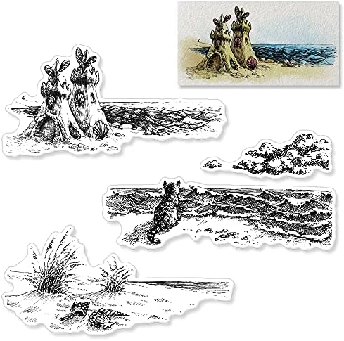 3 Плажни Пейзаж, Прозрачни Печати за Направата на Картички, Украси за Scrapbooking Направи си сам, Замък от Пясък, Прозрачни