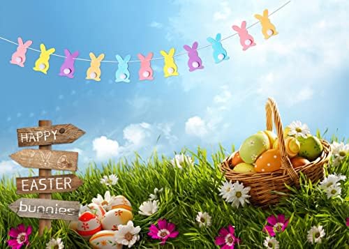 LYCGS 7X5ft Пролетта Честит Великден Фона на Великден Темата за Снимка Фон Заешки Яйца Цвете, Билка Великден Фон За Снимки Великденски