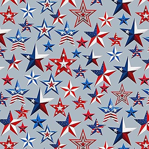 Щампи с шарките на американските звезди на памучна ватирана тъкан by The Yard (сиво, синьо, червено)