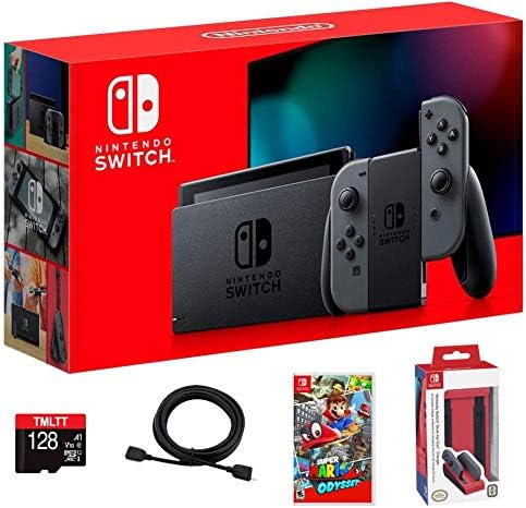 Игри набор от Nintendo 2020 Premium Switch 32GB за конзолите на семейството на Essential Пакет - Сив Joy-Con, Супер Марио Одисея,