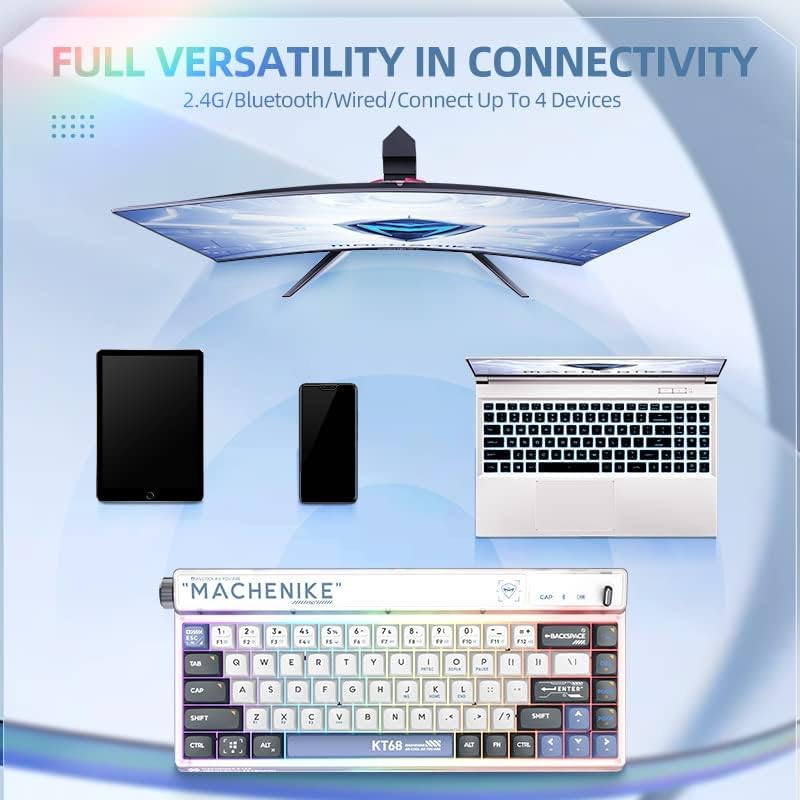 Безжична ръчна клавиатура EPOMAKER MACHENIKE KT68 с гореща замяна RGB 2,4 Ghz / Bluetooth 5,0 /Жичен, Програмирана с валяк на