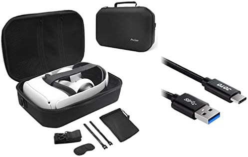 Твърд Пътен калъф ProCase за комплект гейм слушалки Oculus Quest 2 VR с кабел Type C Дълга 10 метра