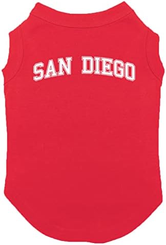 Сан Диего - Спортна тениска за училище кучета щата Сити (Червена, среден размер)